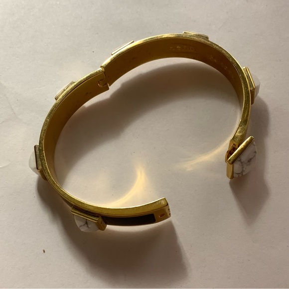 HENRI BENDEL 14k yellow gold plated CLICK CLACK cuff BRACELET w/stone STUDS - Picture 4 of 16